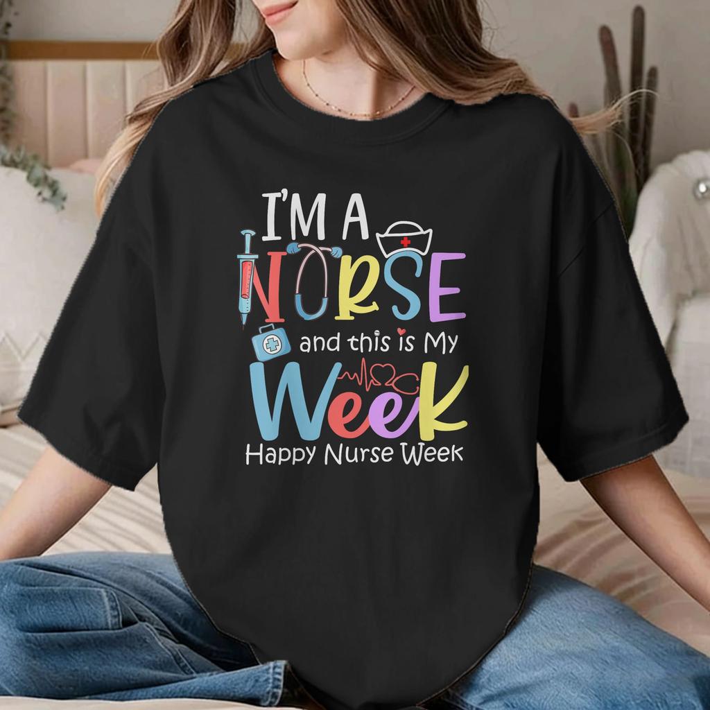 Happy Nurse Week Unisex Unisex T Shirts Nurses Day Leisure Tees Short Sleeve Crewneck Tshirt Pure Cotton Plus Size Tops
