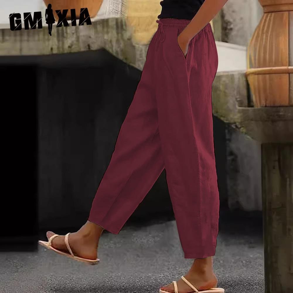 GMXIA Dámské módní ležérní jednobarevné kalhoty a capris