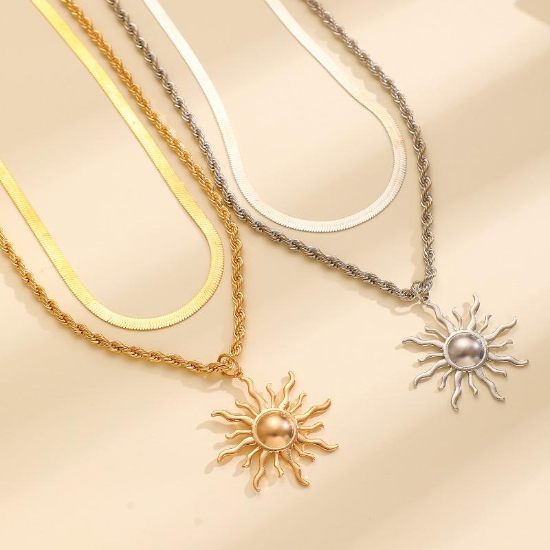 925 Silver Double Layer Sun Pendant Necklace for Women Trendy Bohemia Snake Bone Chain Necklace Party Jewelry Gifts