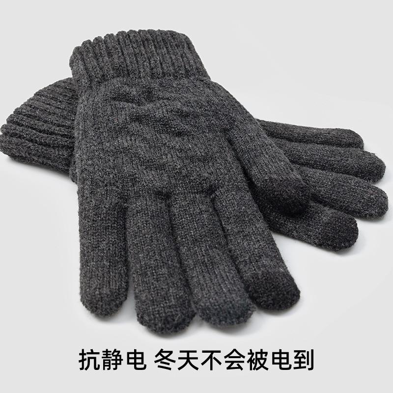 Double-layer Thickened Knitted Simple Warm and Cold-proof Outdoor Battery Car Windproof Men's Winter Riding Driving Gloves