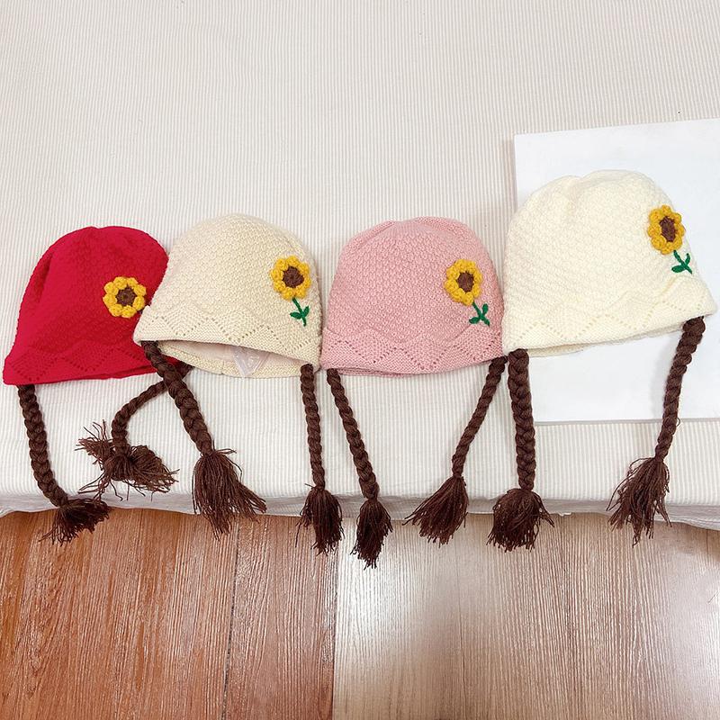 Ciepła dzianinowa czapka dla niemowląt, wiatroszczelna, chroniąca uszy, urocze warkocze z wełny, czapka dla dzieci