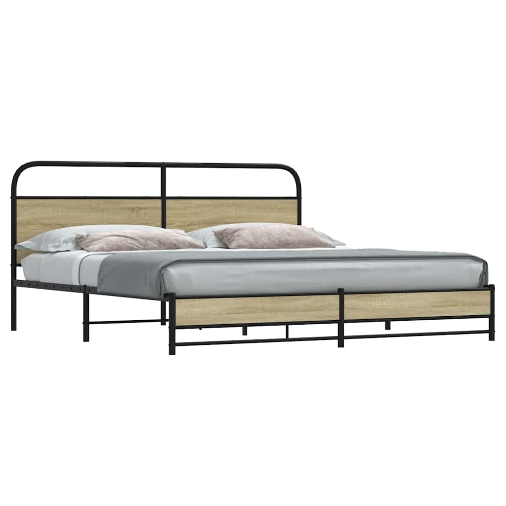 Metal Bed Frame without Mattress Sonoma Oak Finish 193 x 203 cm