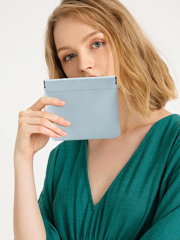 4Pcs PU Leather Mini Pocket Cosmetic Bag Waterproof Self-Closing Storage Bag Solid Color Key/Lipstick/Data Cable Storage Bag