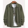 Men Corduroy Shirt Long Sleeve Plaid Solid Color Wrinkle Free Business Casual Slim Fit Top