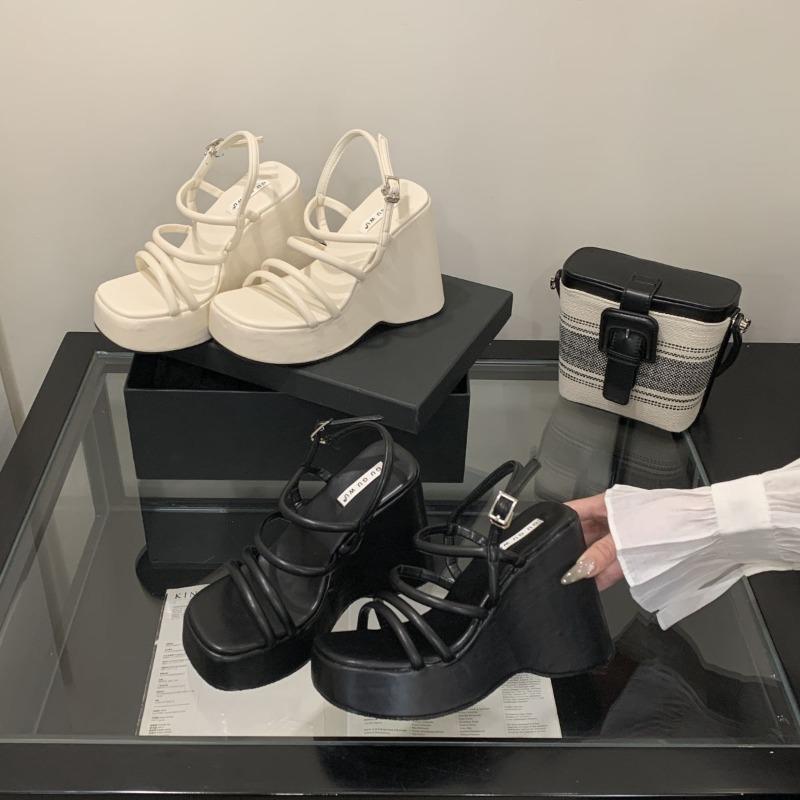 Womens Strappy Platform Sandals Open-toed High-heeled Sandals for Women Designer Square Toe Wedge Sandal Sandalias Mujer