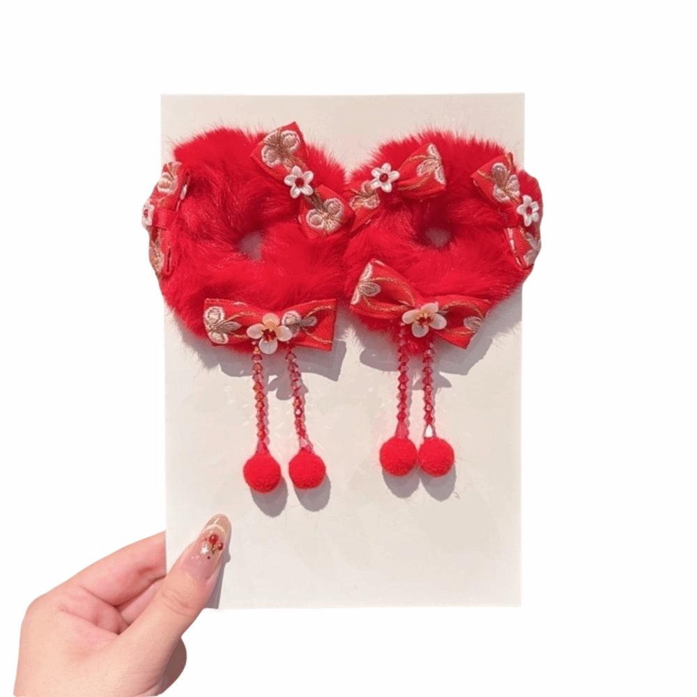 Traditional New Year Hair Ties Plush Children's Hair Ropes Celebration