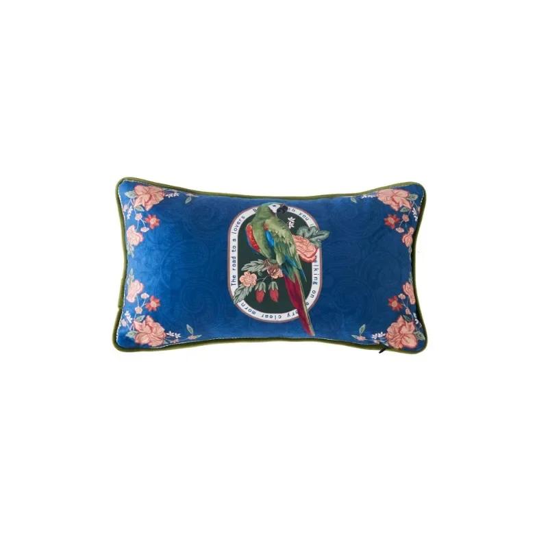Parrot Print Cushion Case, Flora Bird Pillows, Luxury Velvet, Decorative Pillow Cover for Sofa Chair, Modern Living Room, Home D