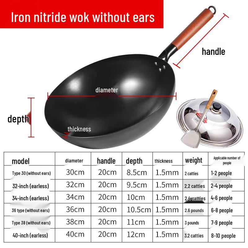 Wutuo Wrought Iron Non-Stick Round Bottom Wok with Lid