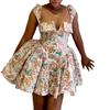 European and American New Elegant Square Collar Print High Waist A Word Dress Square Collar Printed Dress