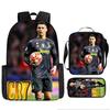 Conjunto de Mochila Escolar Infantil Estampada Cristiano Ronaldo Meninos Meninas 3 Peças Mochila de Tecido Oxford Com Lancheira Estojo