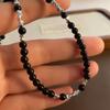 Collana Clavicolare da Donna in Acciaio Titanio con Perline di Agata Nera Retro Gioielli