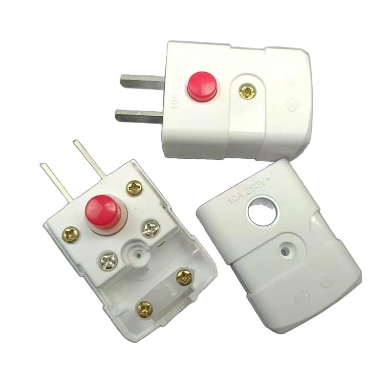 2 Pin Electrical Plug With Red Push Button Switch 10A 250V 2500W Pure Copper Conductive Power Connector Plug