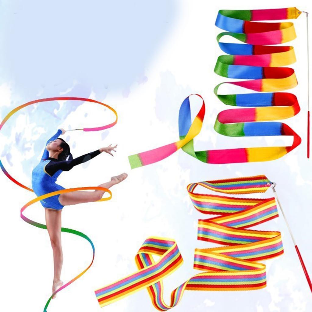 Gymnastikkbånd for barn, kunstnerisk dans og rytmisk gymnastikk, fargerike dansestrimler, båndpinne