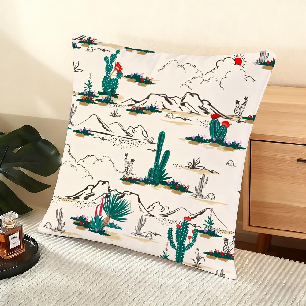 Cactus Pattern Cushion Cover Soft Short Plush Pillow Cover Smooth Cozy Texture Aesthetic Cushion Case Home Decor