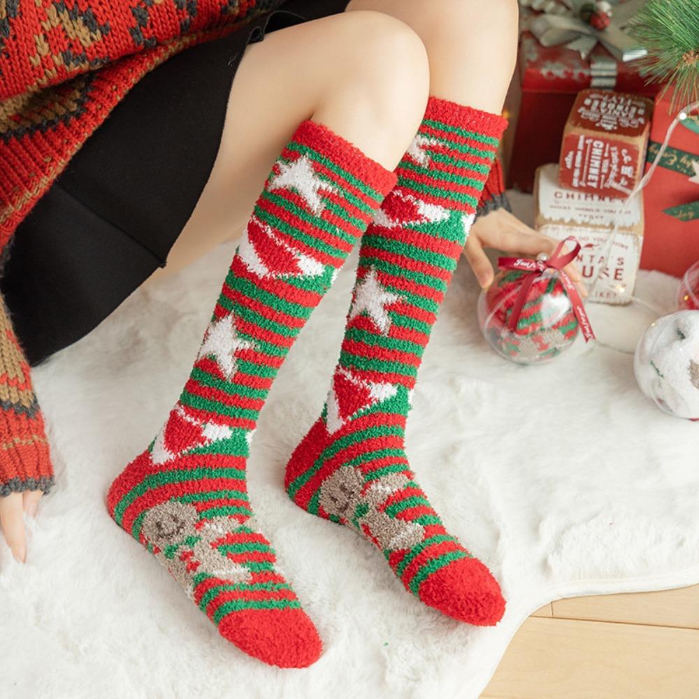 Thickened Floor Sleep Sock Coral Fleece Coral Plush Socks New Long Christmas Socks  Christmas