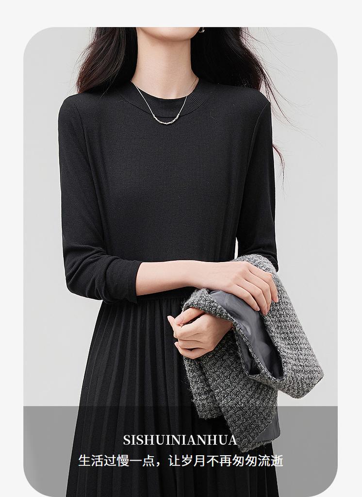 Two Piece Set: Small Fragrant Style Vest Jacket and Long-Sleeved Pleated Dress