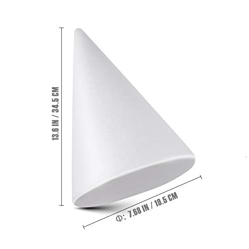 EXCEART Styrofoam Cone, 345mm X 195mm, White, for DIY Handmade Crafts, Colorable, Glueable, and Pinable, Perfect for Parents and Children, Daycare, Cl