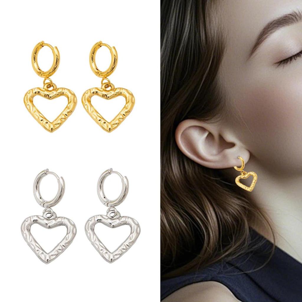 2025 New Summer Collection Stainless Steel Heart Dangle Earrings Hypoallergenic Light Luxury Jewelry for Women and Men Daily
