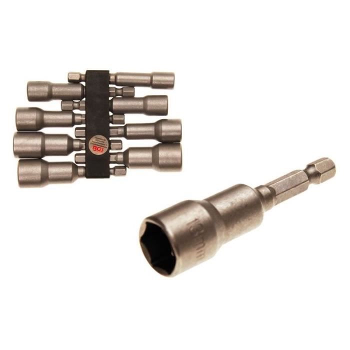 Jeu de douilles à choc - BGS TECHNIC - 8 pièces - Six pans 6,3 mm - Pour perceuses 6-13 mm