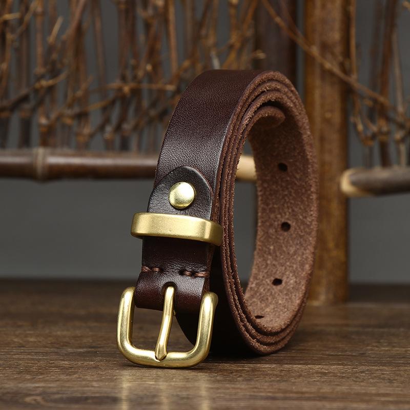 Women's Thin Belt Women's Pure Cowhide Retro and Fashion All-Matching Casual Jeans Belt