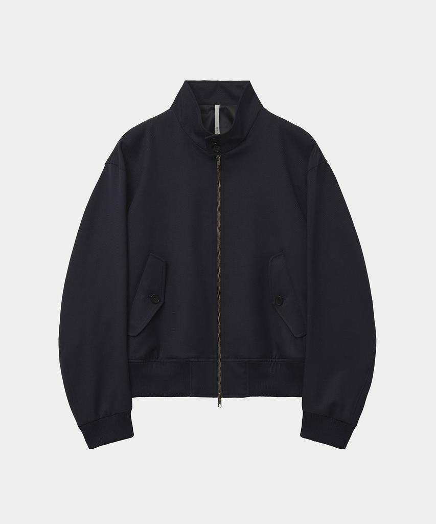 Noirer Wool Whipcord Harrington Jacket (Navy)