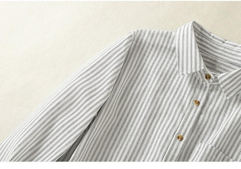 Artistic Cotton Linen Striped Long Sleeve Casual Loose Plus Size Shirt 2025