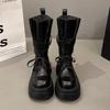 7Cm thick-soled buckle locomotive boots women's 2025 autumn new retro British style heightening Martin boots medium tube knight boots