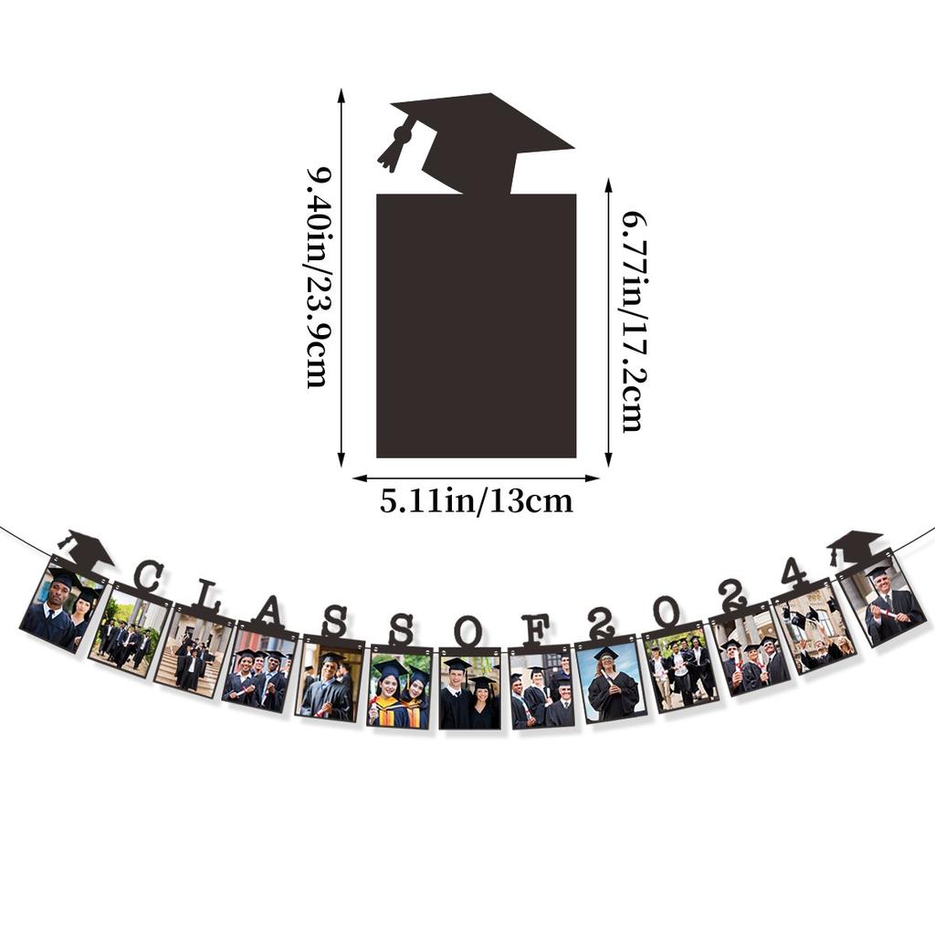 2024 Graduation Photo Frame Banner Flag Graduation Party Decor Kindergarten 12th Grade High School University Graduation Banner
