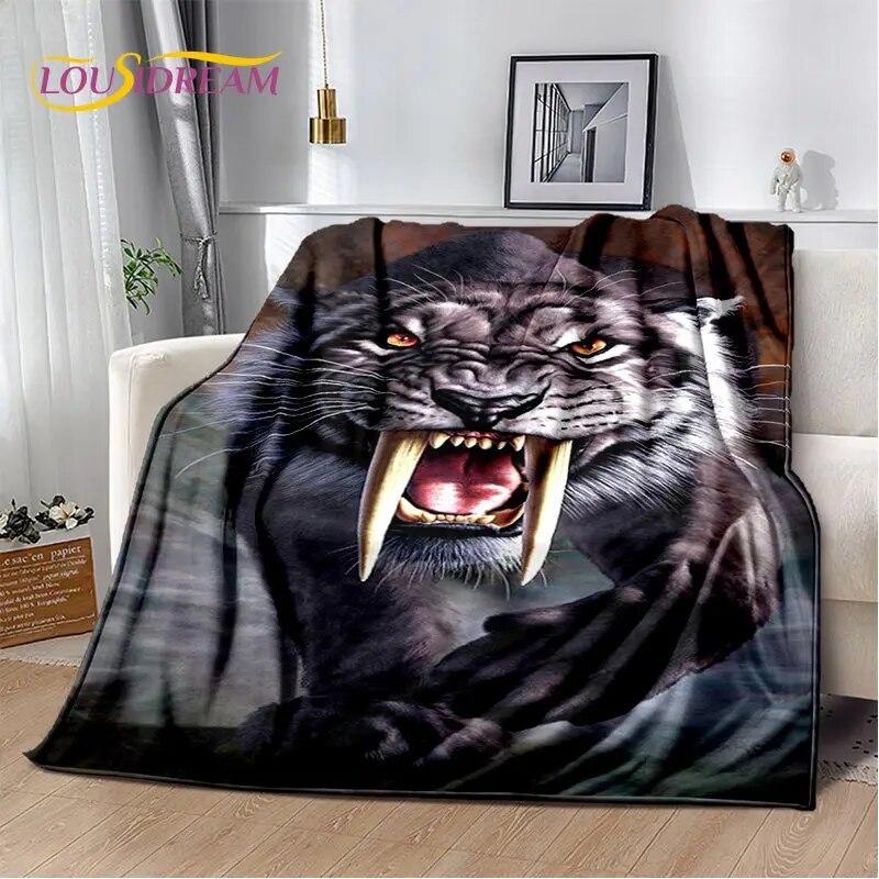 Tiertier-Tiger, Säbelzahn-Cartoon, weiche Plüschdecke, Flanelldecke, Überwurfdecke für Wohnzimmer, Schlafzimmer, Bett, Sofa, Picknick
