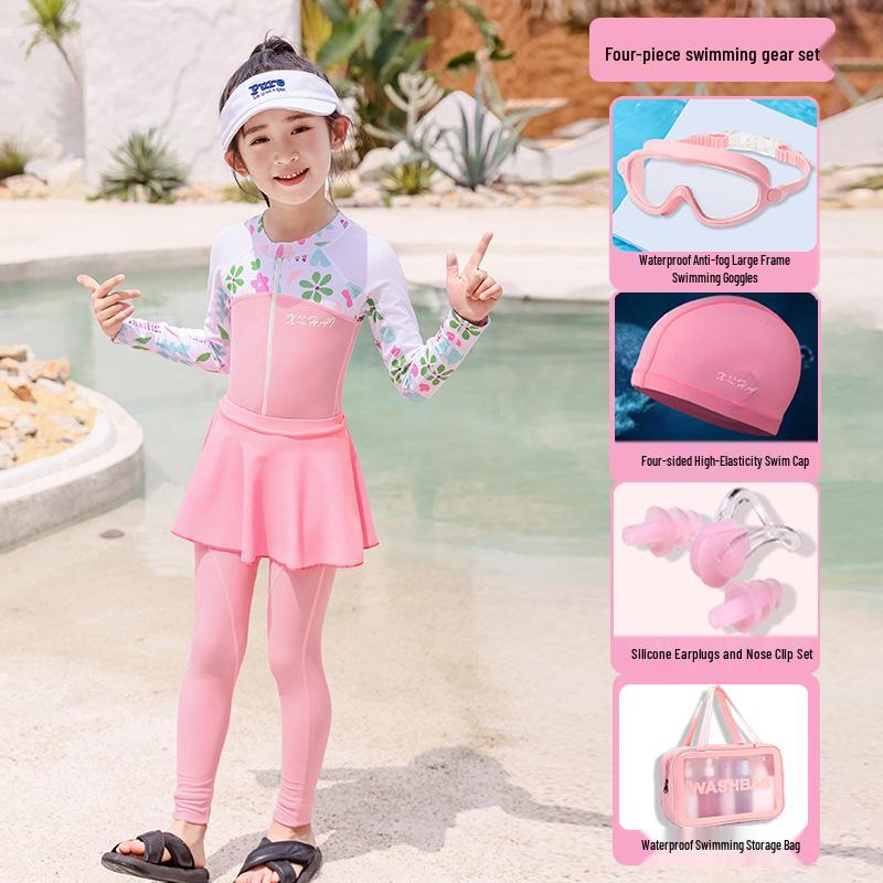 2026 Customizable Girls' Long Sleeve Sun Protection Swimsuit for Surfing & Rafting