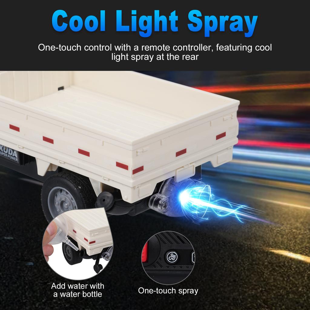 Remote Control Car, Rechargeable Simulation Truck with Spray and Lights, Toy Vehicle for Boys Girls