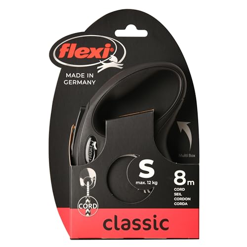 Flexi New Classic Cord Type Retractable Dog Lead for Small Dogs, Size S, 8m, Black, CL10C8, Retractable Dog Lead, Pet Lead [Parallel Import]