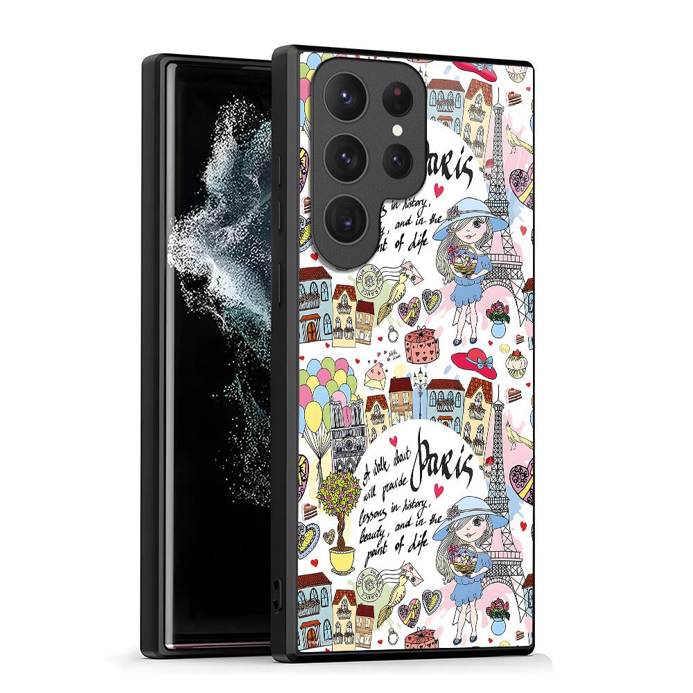 Graffiti Girl Eiffel Tower Samsung s25Ultra Phone Case Illustration S24fe Glass Case S23 Protective Case