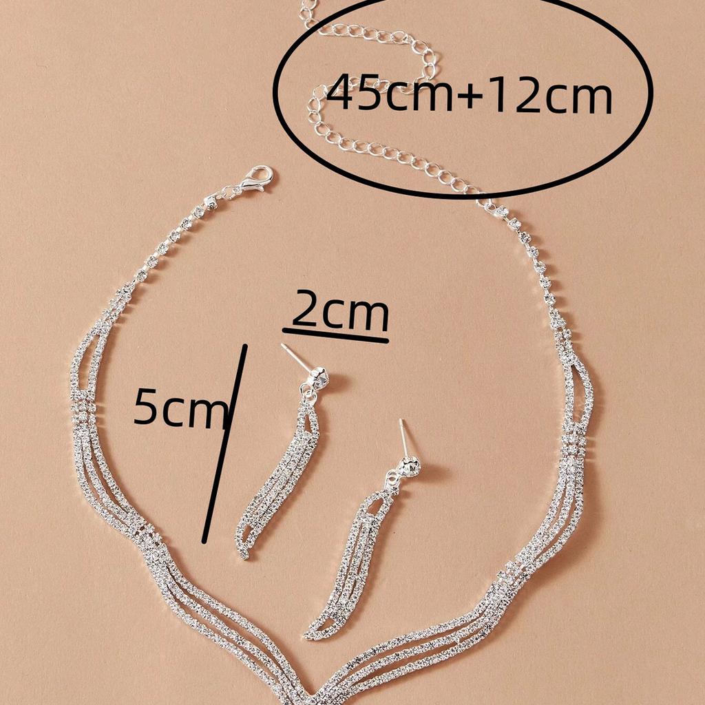 3/4PC Women's Fashion Zircon with Water Zircon Geometric Necklace Earrings Bridal Wedding Accessories