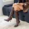 Women's Boots Fashion Stiletto Street Style Pointed Toe Rivet Belt Buckle Slimming Knee-High Boots with Zippers Women Shoes