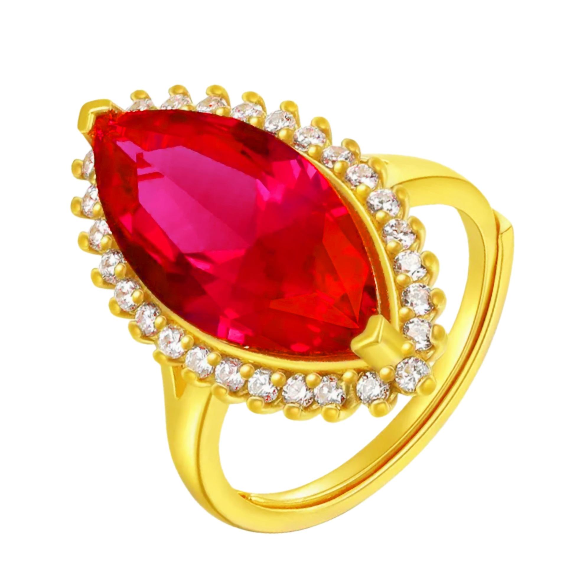 2026 Ruby Ring, Novel Opening Fashion Double Pointed Atmospheric Horse Eye Women s Live Lipstick Diamond Ring Resizable