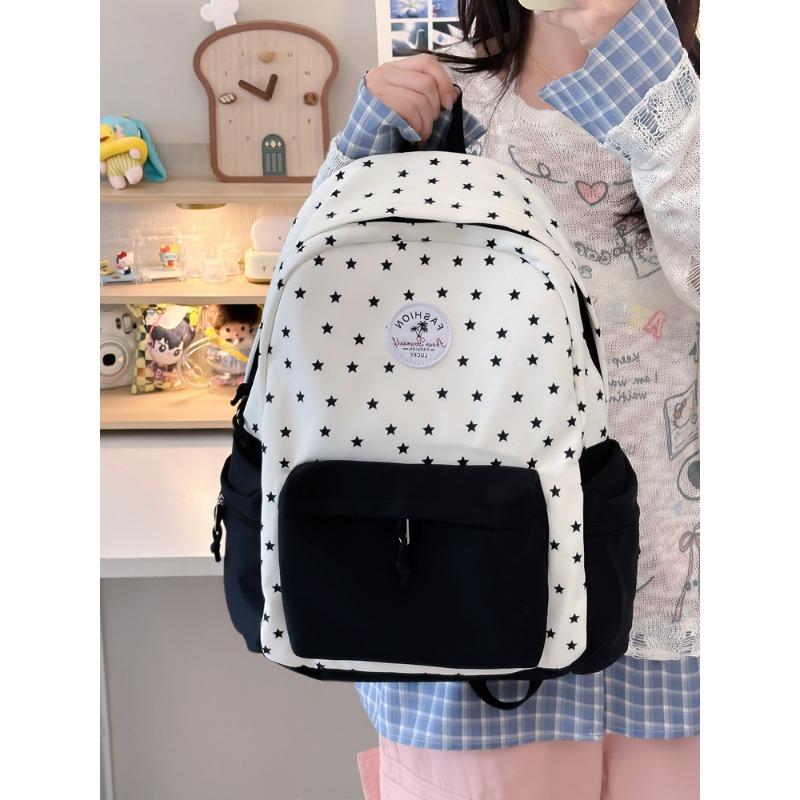 High value, fresh and sweet, contrasting colors, splicing stars, backpack, lightweight backpack for junior high school students