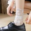 Chaussettes Sexy Noires résille Motif Floral Dentelle Fines Creuses Soie Nylon Rétro Fleurs Poilues Chaussettes Transparentes Mi-Mollet pour Dames