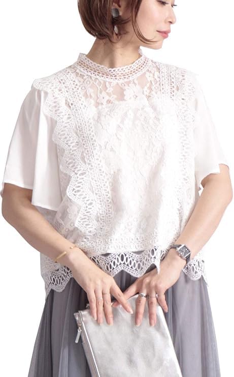 

Gold Japan Plus Size Lace Floral Print Short High Sheer Chiffon Blouse Size Women s Top, Sleeve, Neck, (JP, Alphabet, 4L, White) белый