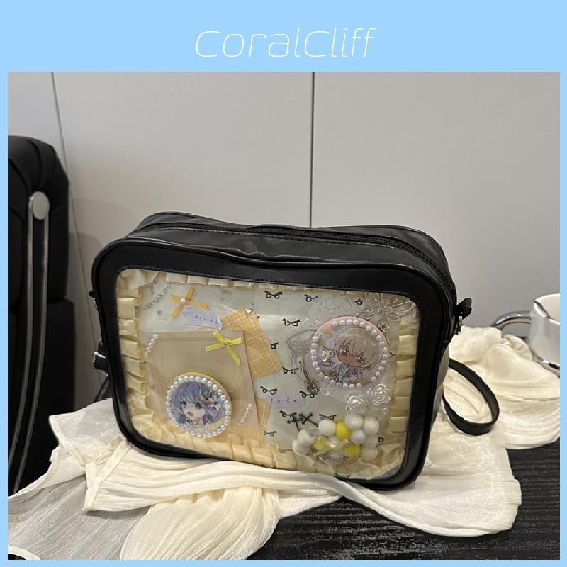 Solid Color Large Capacity Women Shoulder Bag With Transparent Compartment For Daily Fashion