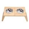 Elevated Cat Bowls Stand Multipurpose Double Stainless Steel Bamboo Raised Dog Bowl for Cats Dogs Pets