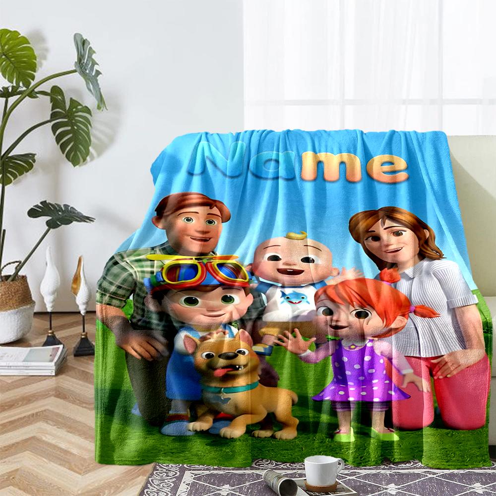Custom Name Cocomelon Theme Printed Blanket - Perfect for Couch, Bed, Travel & Outdoor Use | Machine Washable, Cozy & Durable.