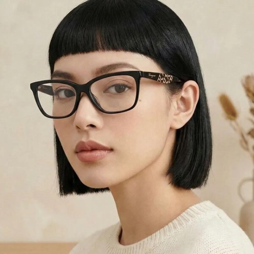 Eyeglass Frames SF2904 001 Fashion Black Horn-rimmed Logo Pattern Men Women