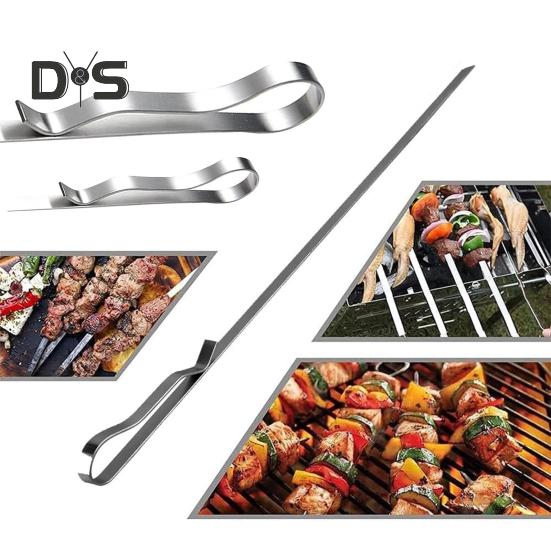 6/10Pcs Stainless Steel BBQ Skewers with Storage Bag Ring Design Flat BBQ Needle Metal Stick for Grilling Sausages Seafood Veggies