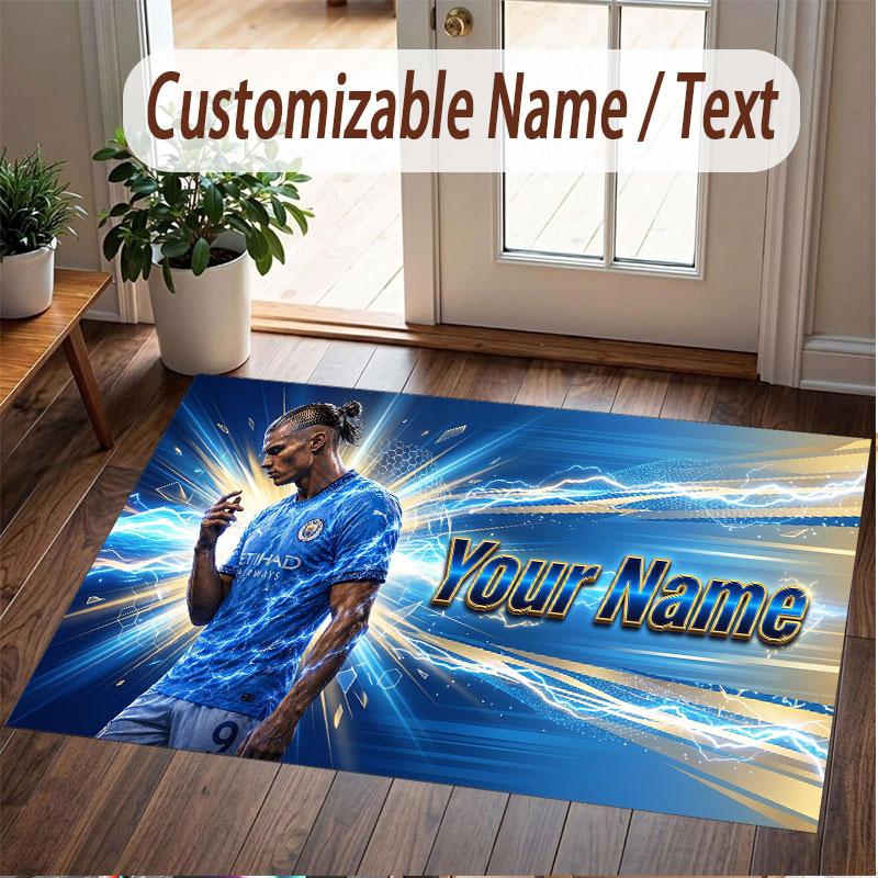 Custom Rug Erling Haaland Pattern Print Name Text Soft Non‑Slip Floor Carpet for Home Indoor Decoration
