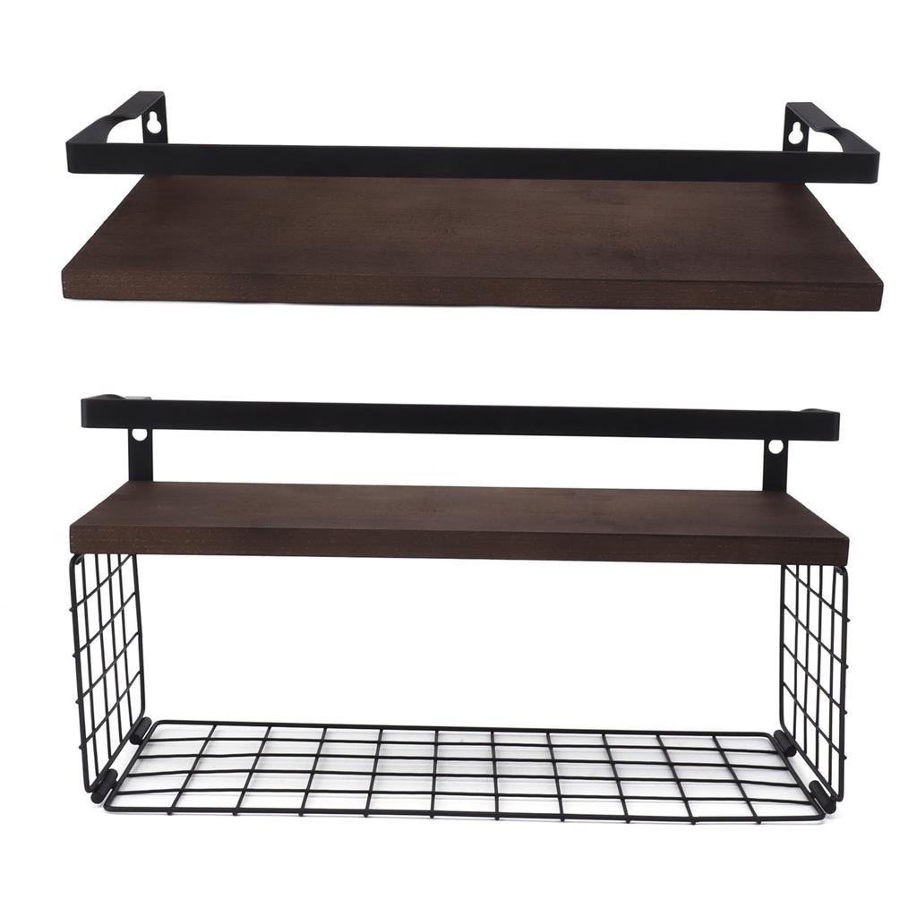 2 Set Wall Mounted Storage Shelves Bathroom Metal Wire Rustic Floating Shelf for Kitchen Office