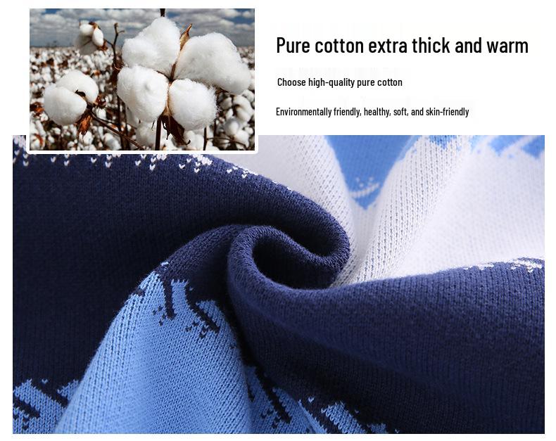 Boy's Round Neck Knit Sweater - Pure Cotton, Fleece-Lined for Autumn/Winter