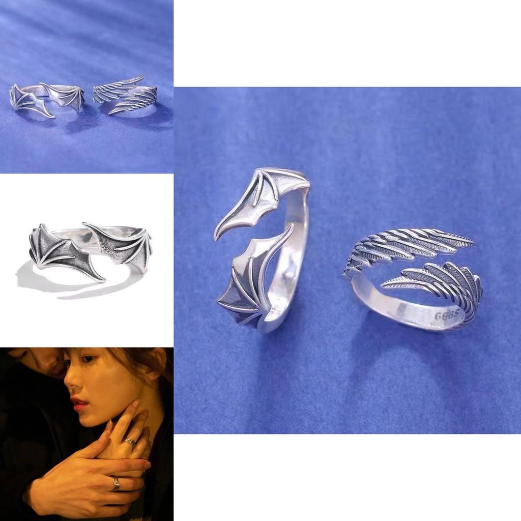 Vintage Angel And Devil Wing Ring Adjustable Open Ring For Couples Unique Alloy Jewelry Supplier