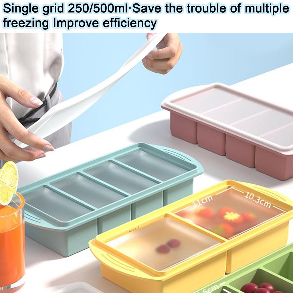4 Kuber Jätteförvaring För Mat Måltid Sås Med Lock Silikon Frysfack Extra Stor Soppa Isbricka Matfrysningsform