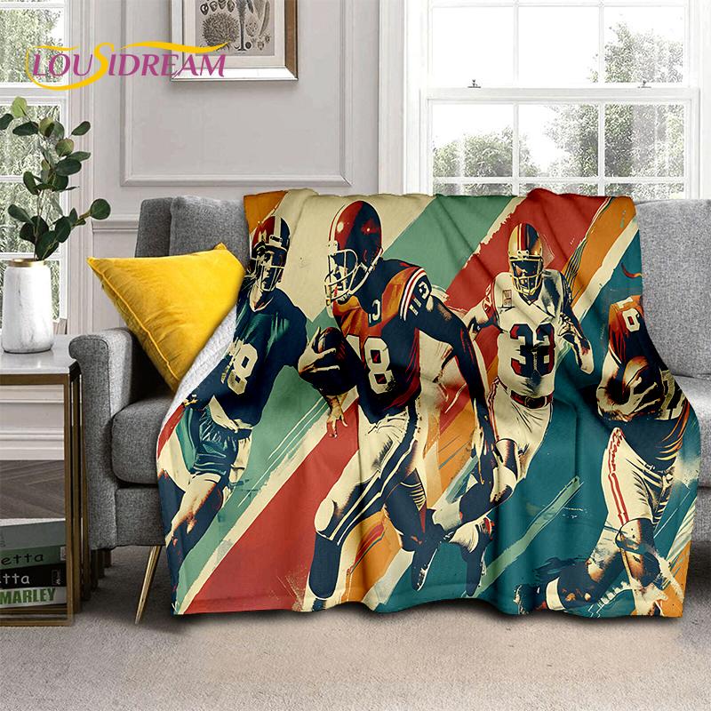 2025 Rugbyfeld Rugby American Football Cartoon Weiche Decke, Weiche Überwurfdecke für Zuhause Schlafzimmer Bett Sofa Reiseabdeckung Kind